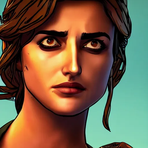 Image similar to penelope cruz portrait, borderlands, tales from the borderlands, the wolf among us, comic, cinematic lighting, studio quality, 8 k