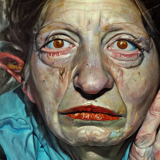 Image similar to high quality high detail painting by lucian freud and jenny saville, hd, crazy demonic witch, turquoise