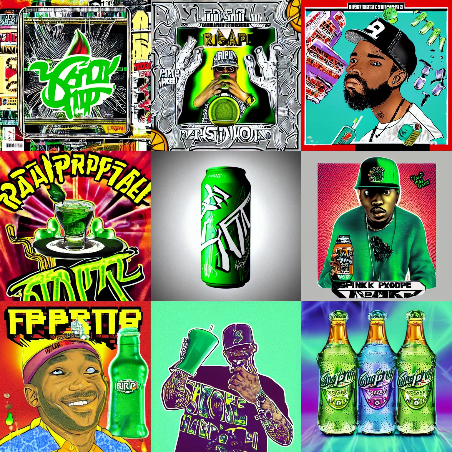 Prompt: rap mixtape cover art for the drink sprite, highly detailed