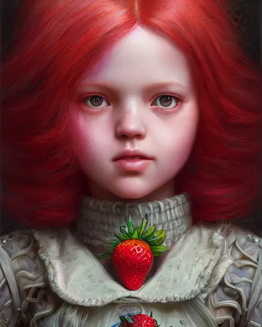 Image similar to strawberry shortcake portrait | highly detailed | very intricate | symmetrical | whimsical and magical | soft cinematic lighting | award - winning | closeup portrait | doll | painted by donato giancola and mandy jurgens and ross tran | pastel color palette | featured on artstation