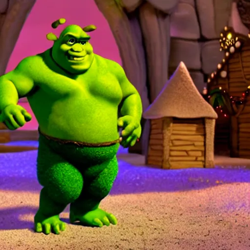 Image similar to shrek as seen in a claymation christmas special