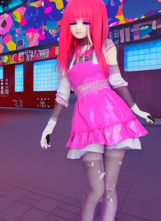 Prompt: vrchat, secondlife, imvu, 3 d model of a girl wearing harajuku colorful clothes, hq render, detailed textures, artstationhd, booth. pm, highly detailed attributes and atmosphere, dim volumetric cinematic lighting, hd, unity unreal engine