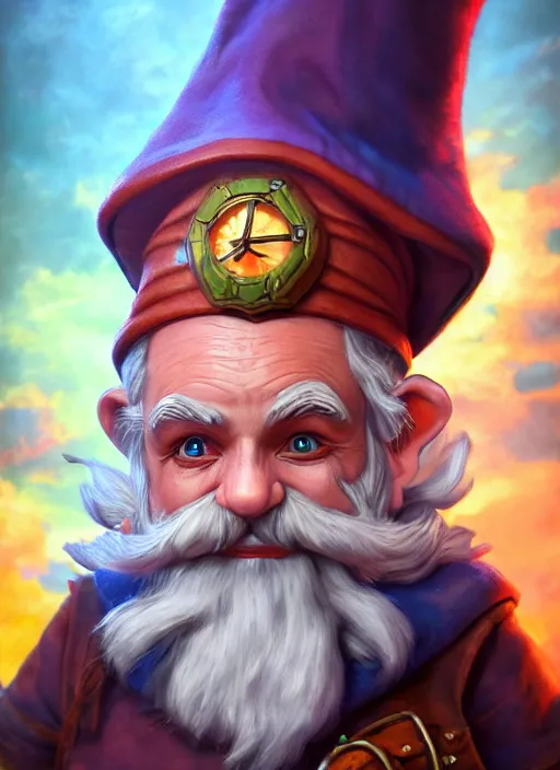 Image similar to a highly detailed and hyperrealistic airbrush painting of a gnome mage, trending on artstation, unreal 5, daz, hyperrealistic, world of warcraft, pathfinder, rpg, roleplay