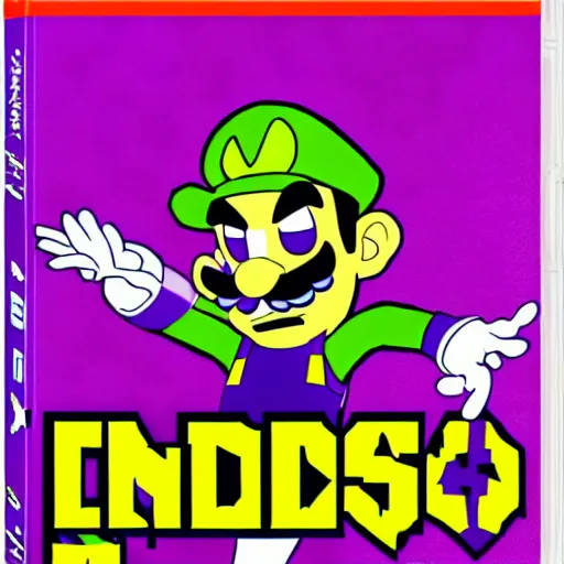 Prompt: NES game box Waluigi Quest