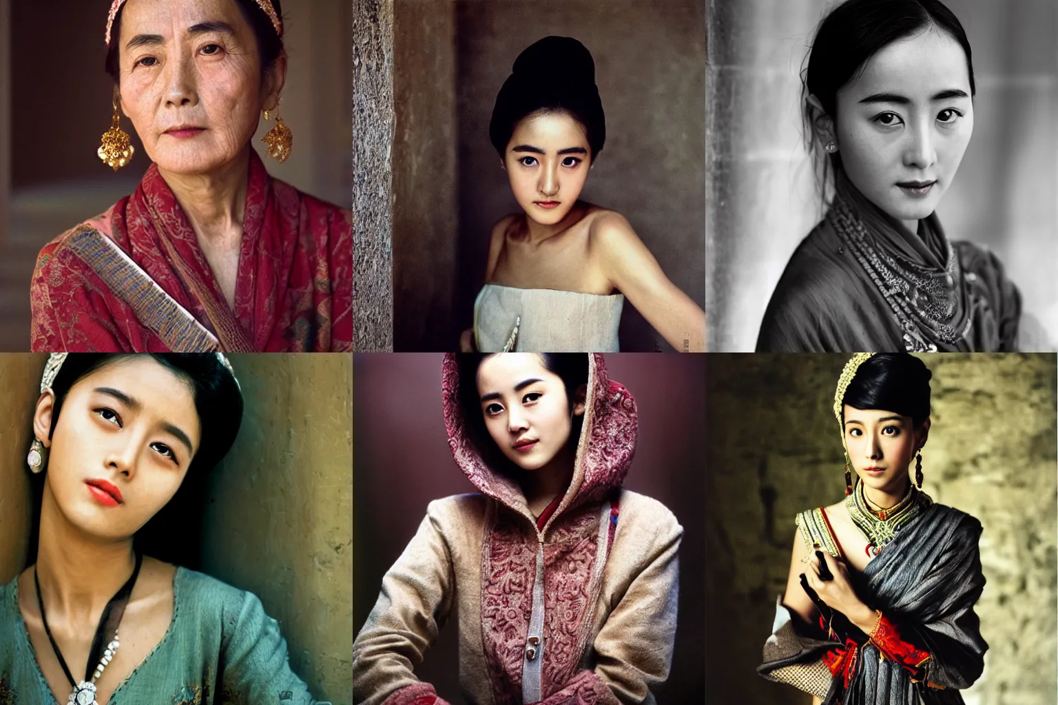 Prompt: portrait of Dilraba Dilmurat by Steve McCurry, elegant, face