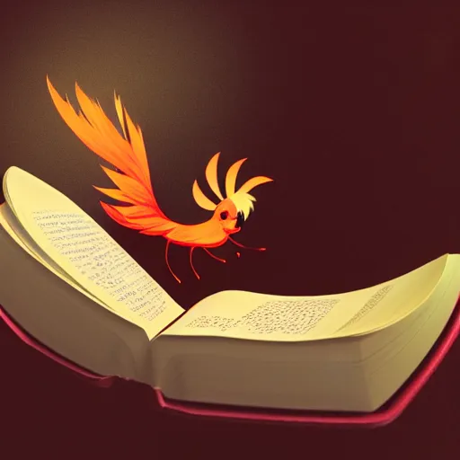 Prompt: A small cute adorable phoenix reading a book at a university digital art raytracing 3D