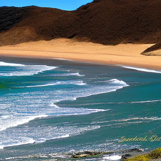 Prompt: sandtrails hokianga, spectacular land, sand and seascapes of the hokianga sand dunes & mitimit digital art, traditional maori