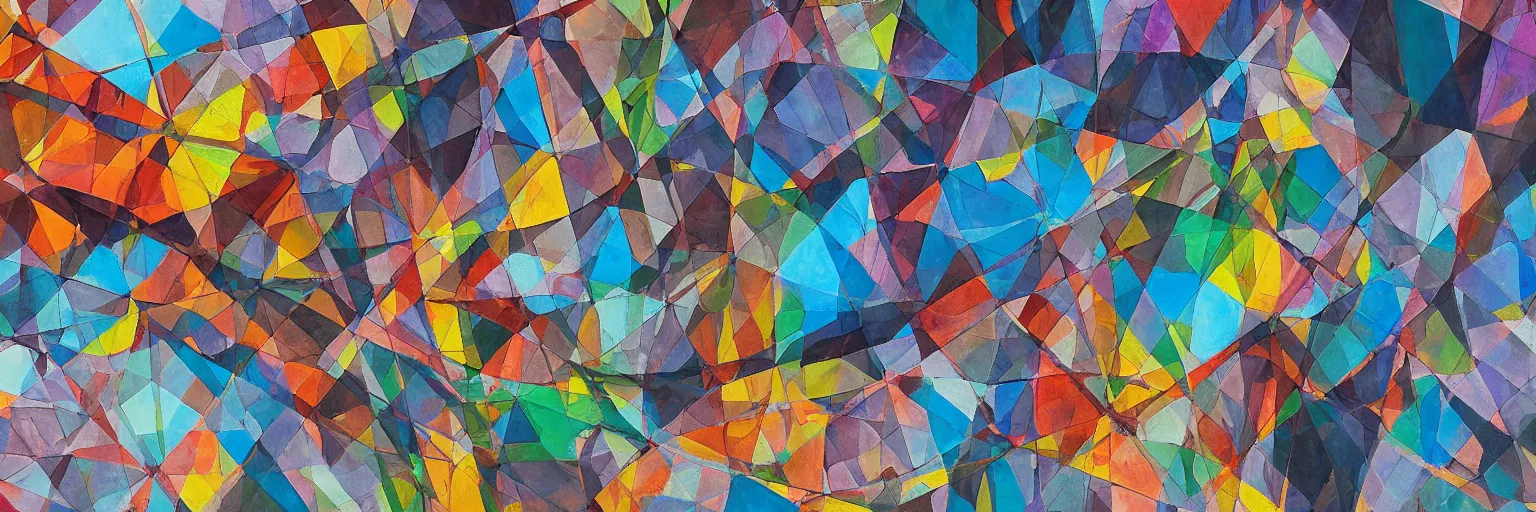 Image similar to abstract landscape, Street Art, Mural, Hypercube, Non-Euclidian, Catalan solids