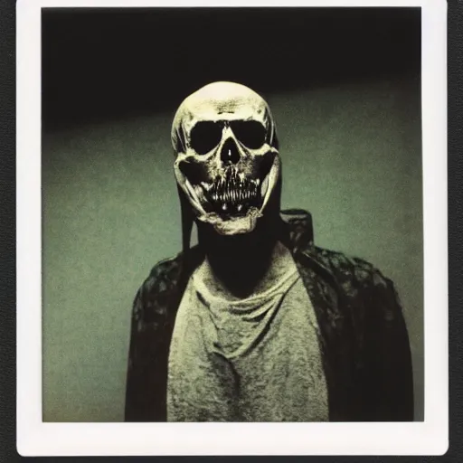 Prompt: polaroid of undead lich face shot by Tarkovsky