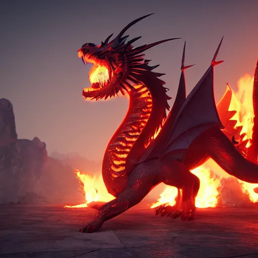 Prompt: you won't believe it, i just saw a huge on fire dragon that is seen guarding the sun infront of it, it is very huge, modernism, digital art, fantasy art, trending on artstation, octane render, 3 d, volumetric lightening, lossless quality