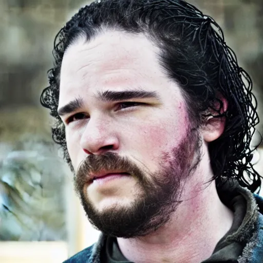Prompt: still if jess pink man from breaking bad as jon snow in shame of thrones
