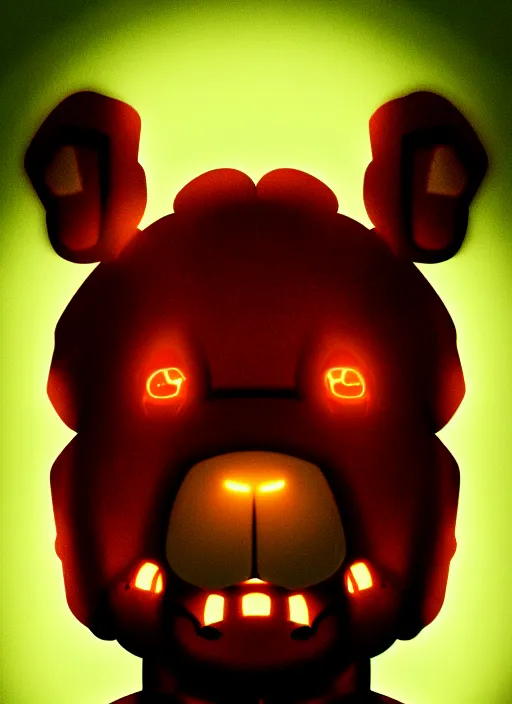 Image similar to portrait of freddy fazbear, glowing lights, highly detailed, digital painting, artstation, concept art, sharp focus, illustration