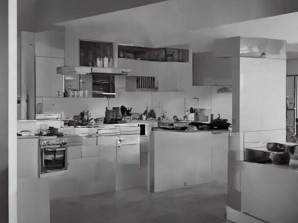 Prompt: 1 9 7 0 kitchen ultrarealistic photography