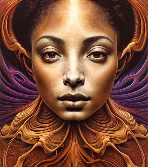 Prompt: detailed realistic beautiful young sade adu face portrait by jean delville, gustave dore and marco mazzoni, art nouveau, symbolist, visionary, baroque, intricate biomechanical fractal. horizontal symmetry by zdzisław beksinski, iris van herpen, raymond swanland and alphonse mucha. highly detailed, hyper - real, beautiful