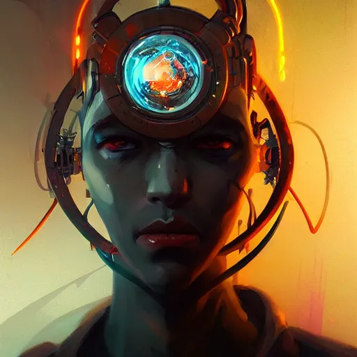 Image similar to a portrait of a cybernetic illuminati occultist, cyberpunk concept art by pete mohrbacher and wlop and artgerm and josan gonzales, digital art, highly detailed, intricate, sci-fi, sharp focus, Trending on Artstation HQ, deviantart, unreal engine 5, 4K UHD image