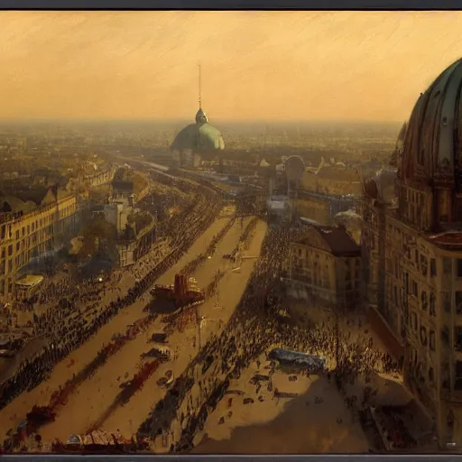 Prompt: detailed cinematic wide shot of berlin 1 9 3 0 german flag smooth, sharp focus, ultra realistic, spring light, painting by gaston bussiere, craig mullins, j. c. leyendecker