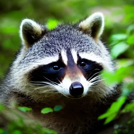 Prompt: a chubby raccoon, in forest, at night