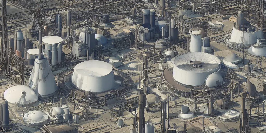 Image similar to aerial view of a stylized combined cycle powerplant, masterpiece, blizzard pixar maya engine global illumination lighting artstation in the style of frank lloyd wright