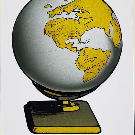 Image similar to a screenprint of a gloopy globe