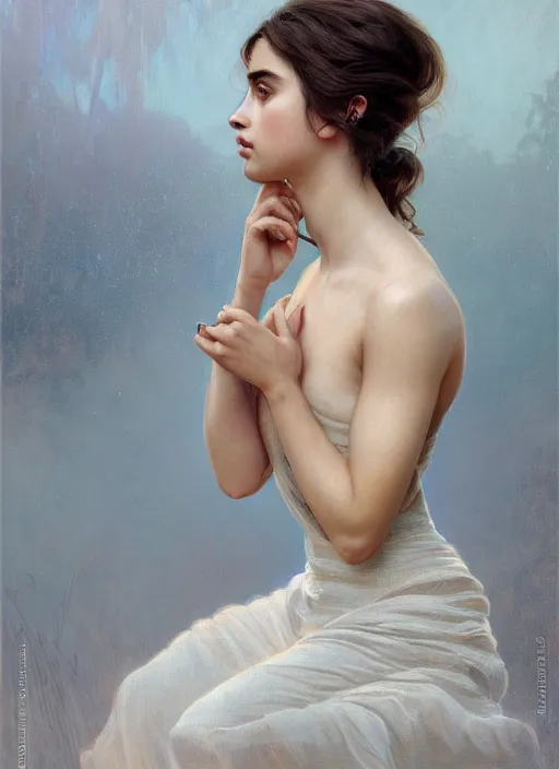 Image similar to beautiful portrait of ana de armas, soft features, by magali villeneuve and greg rutkowski and artgerm and alphonse mucha and jeremy lipkin and rob hay, intricate, elegant, highly detailed, photorealistic, trending on artstation, trending on cgsociety, 8 k, sharp focus