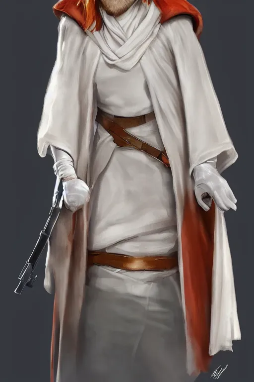 Prompt: karen gillian dressed as obi wan kenobi from star wars, trending on artstation, drawn by WLOP