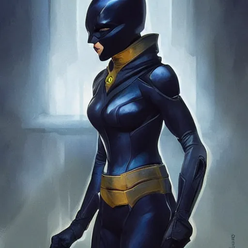 Prompt: Cassandra Cain (Batgirl) wearing and using her new high tech costume, wearing a hood with pointy ears, no mask, portrait, highly detailed, digital painting, artstation, concept art, sharp focus, illustration, cinematic lighting, art by artgerm and greg rutkowski and alphonse mucha