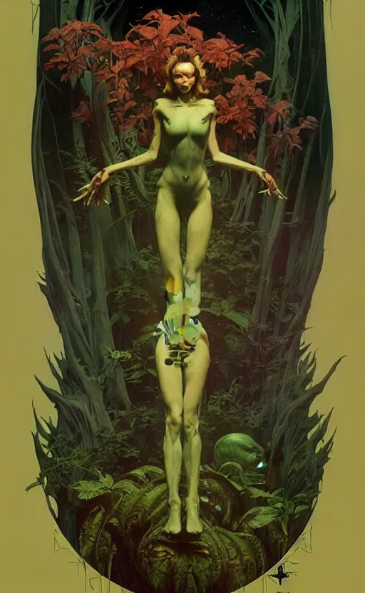 Image similar to alien magic creature poster art, humanoid, lush forest, movie art, by lucusfilm, weta studio, tom bagshaw, james jean, frank frazetta alphonso mucha, norman rockwell, 8 k, denoised