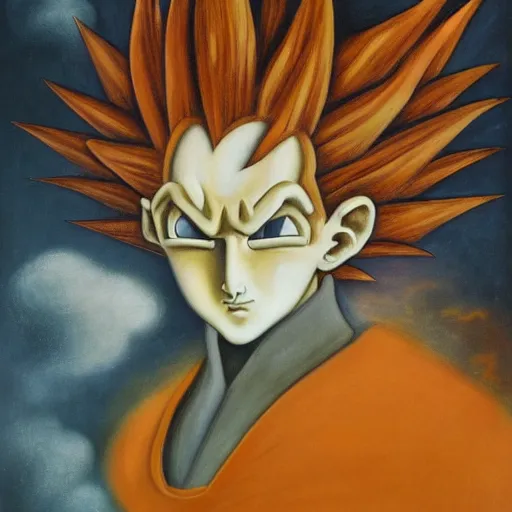 Image similar to by Remedios Varos, Goku from Dragon Ball Z, portrait, oil painting, high resolution, MET collection, Louvre