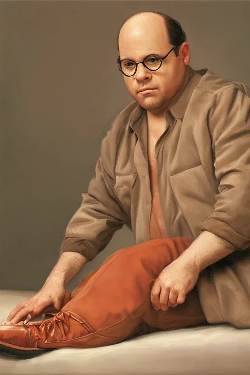 Image similar to george costanza being stunning his toe, oil on canvas, intricate, portrait, 8 k highly professionally detailed, hdr, cgsociety