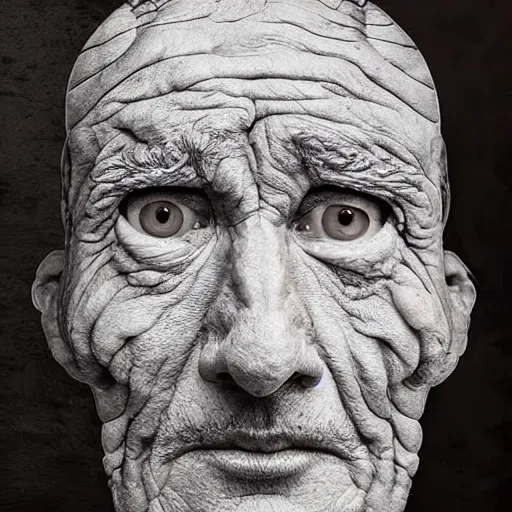 Image similar to surrealism sculpture by enrico ferrarini, a man and his soul are struggling ， face