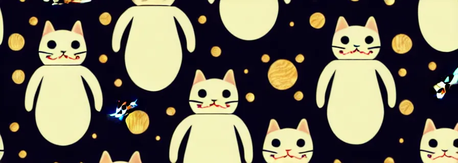 Image similar to pattern with cats in astronaut suits and fish figures, mild colors, black background,