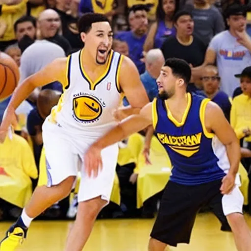 Image similar to Half-black half-asian man playing basketball with klay thompson