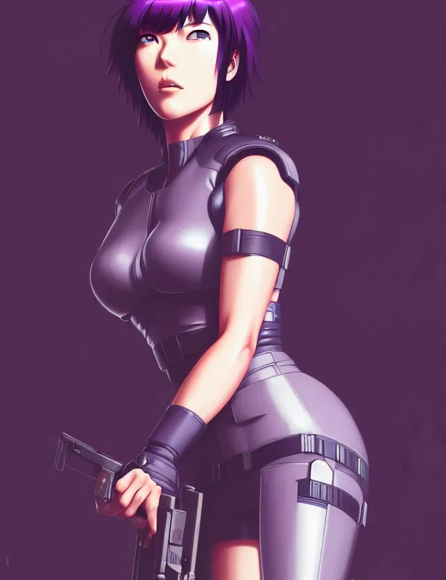 Image similar to a fullbody portrait of motoko kusanagi the major ghost in the shell : : stand alone complex, under repairs, maintenance : : by ilya kuvshinov, rossdraws, artgerm, sola digital arts, anti aliasing, raytracing : :