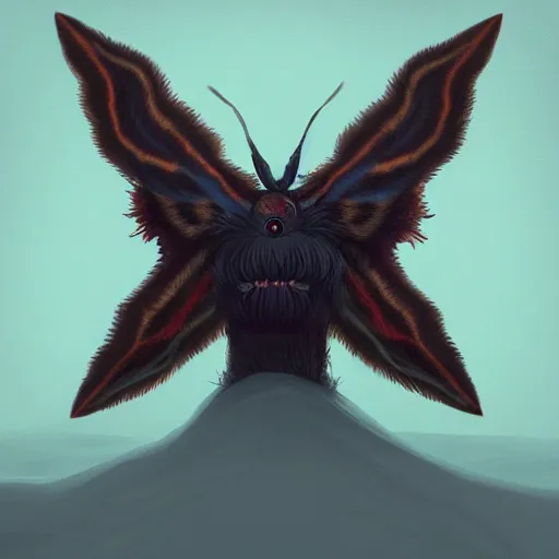 Prompt: portrait of a fluffy moth wanderer in a cloak in the style of Simon Stålenhag and H. R. Giger, detailed, trending on Artstation