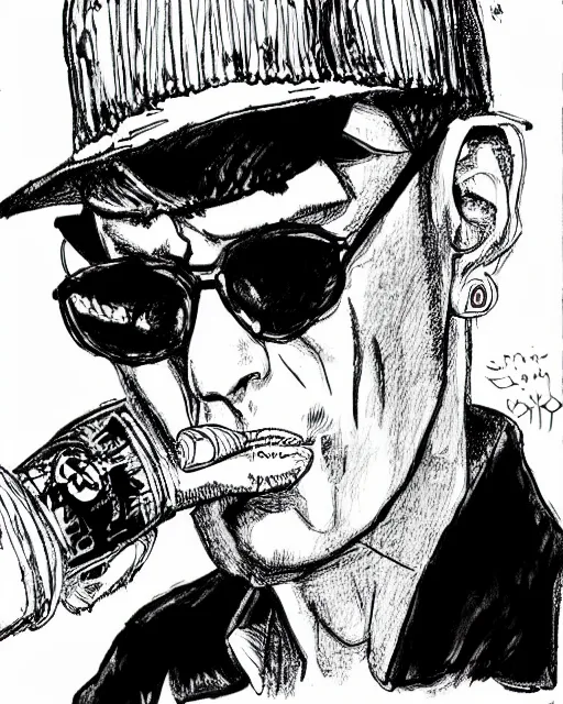 Image similar to Hunter S. Thompson drawn by Eiichiro Oda, manga, hand drawn, ink