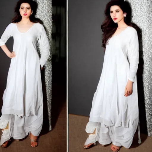 Image similar to Mahira Khan in white dress, studio lighting