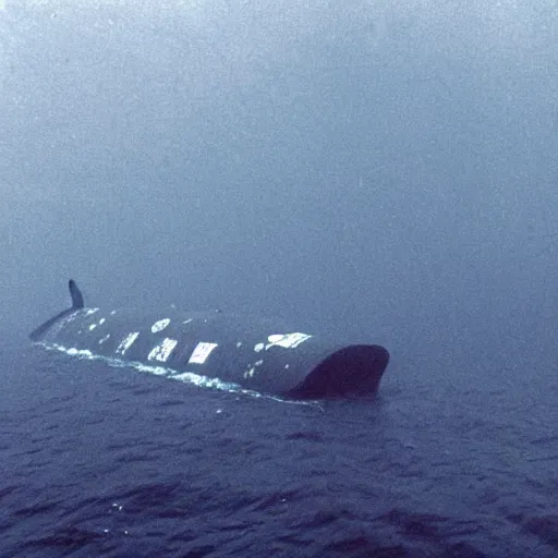 Prompt: underwater view of nuclear submarine silently patrolling in the ocean