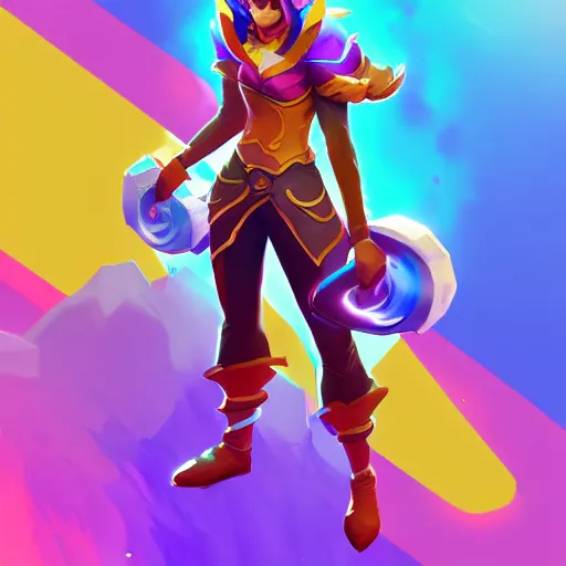 Image similar to Concept art of the new League of Legends Champion on Summoner's Rift, Isometric, Digital Painting, Bright Colors, Trending on Artstation, Character Reference Sheet