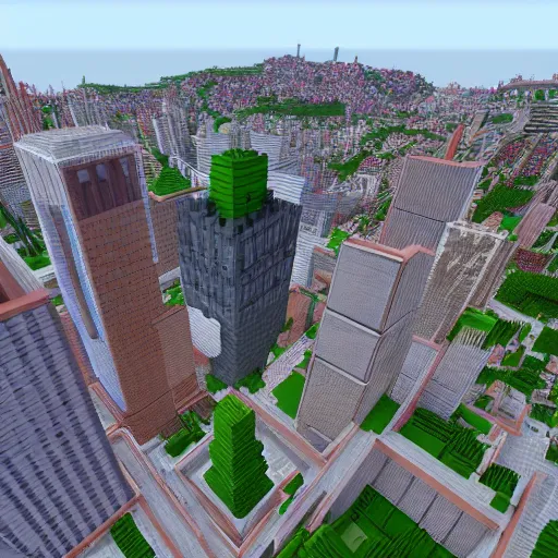 Image similar to ground view of the city, hyperrealism, no blur, 4k resolution, ultra detailed, style of Minecraft