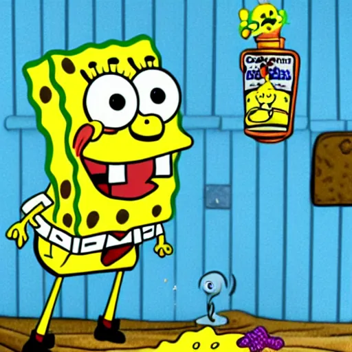 Prompt: spongebob doing weed, photorealistic