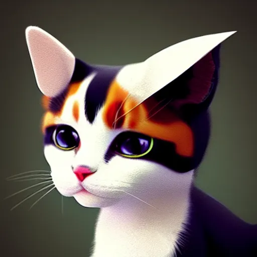 Image similar to a cute calico cat in a hat, artstation, cgsociety