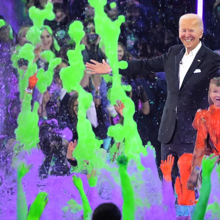 Prompt: Joe Biden getting slimed at the kids choice awards, detailed 4k photograph