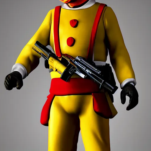 Prompt: ronald mcdonald cal of duty 3 rd person, render