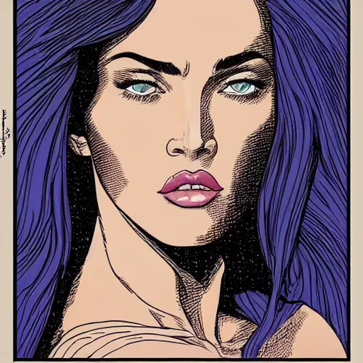 Image similar to “ megan fox retro minimalist portrait by jean giraud, moebius starwatcher comic, 8 k ”