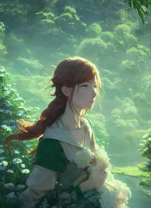 Image similar to a portrait of the emerald herald in the garden, intricate, tone mapped, ambient lighting, highly detailed, digital painting, artstation, concept art, sharp focus, by makoto shinkai and akihiko yoshida and hidari and wlop