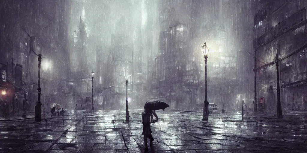 Image similar to a cold and melancholic city in a dark cavern, rainy and gloomy atmosphere, fantasy digital art, octane render, beautiful composition, trending on artstation, award - winning photograph, masterpiece