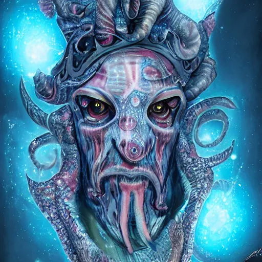 Prompt: a wlop 3 d render of very very very very highly detailed beautiful mystic portrait of a phantom undead flamboyant cuttlefish with whirling galaxy around, tattoos by anton pieck, intricate, extremely detailed, digital painting, artstation, concept art, smooth, sharp focus, illustration, intimidating lighting, incredible art,