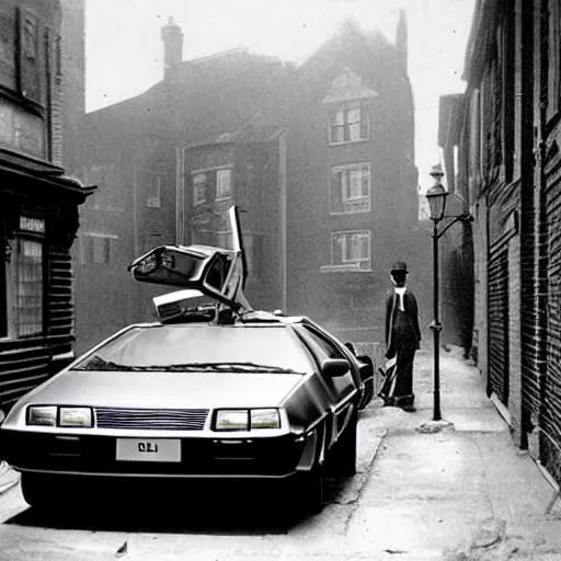 Image similar to a delorean parked on the streets, 1 8 8 1, photo