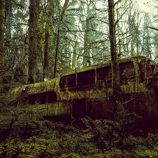 Image similar to derelict spaceship in a Forrest, hyper detailed, overgrown with moss, rusty metal, wildlife, daytime