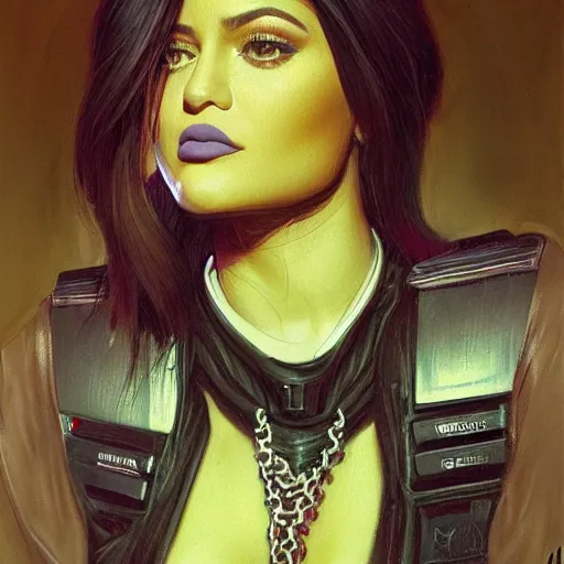 Prompt: kylie jenner as a cop, portrait face and bust in view, haunted house interior, pretty, aesthetic, mystery detailed photo, DeviantArt, Artstation, by donato giancola, ralph horley, loish, chromatic lighting